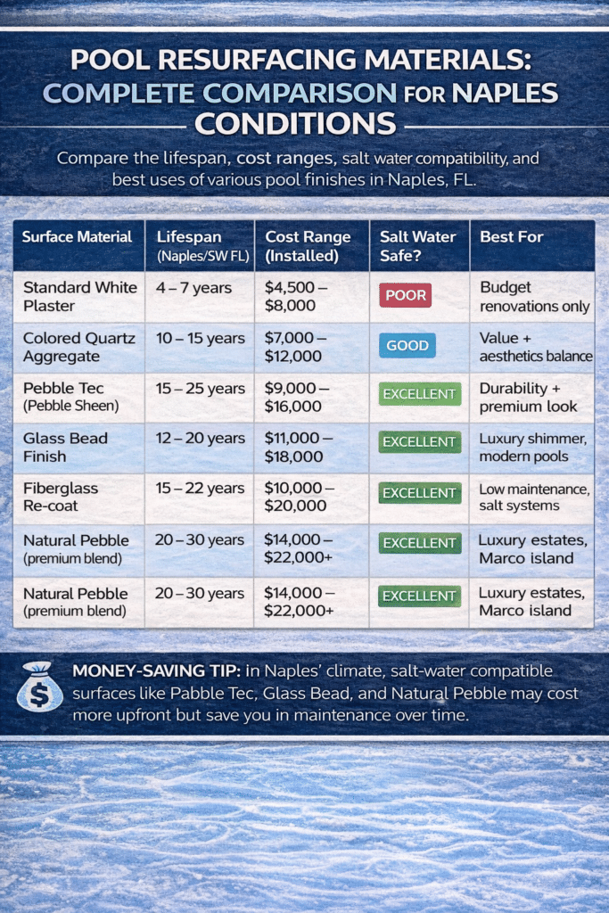 Pool Resurfacing Materials: Complete Comparison for Naples Conditions